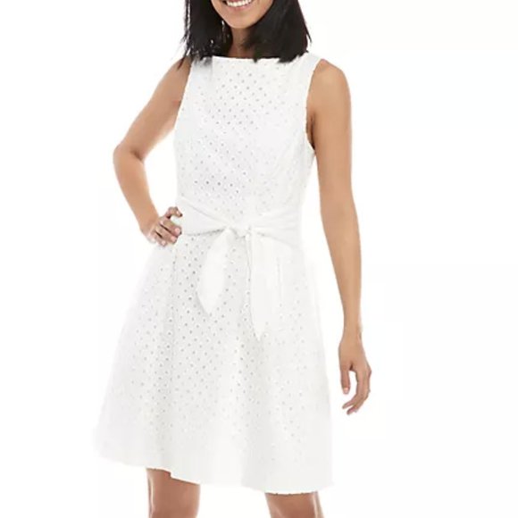Vince Camuto Dresses & Skirts - Vince Camuto White Eyelet Fit Flare Tie Dress 10
